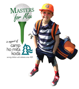 Masters For Max Logo - Golf Ball On Tee With Green Type Overlaying And Photo Of Max To Right